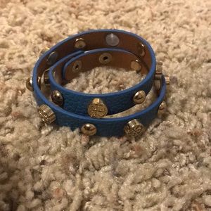 Tory Burch Blue Leather Double Wrap Bracelet